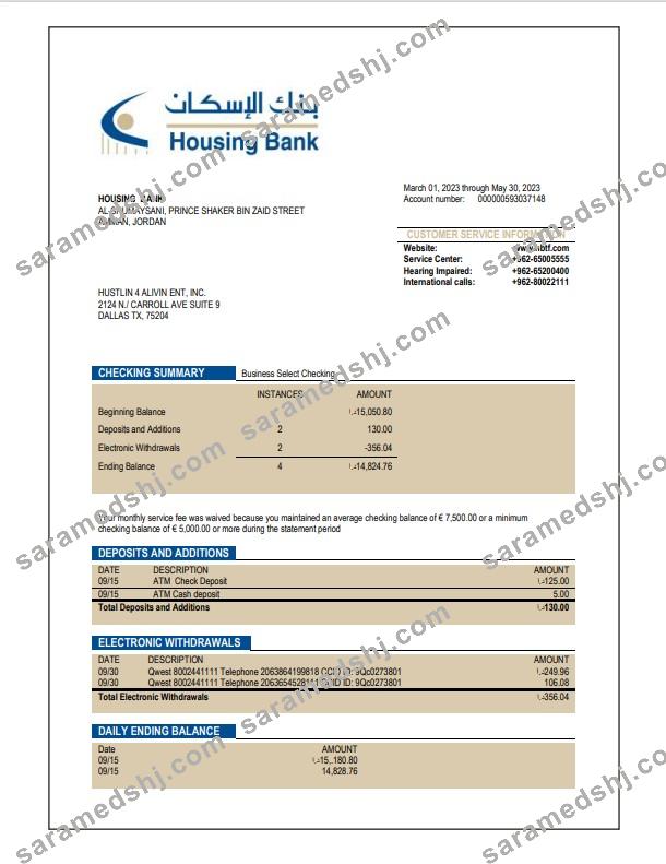 HBTF Bank firm account statement Word and PDF template